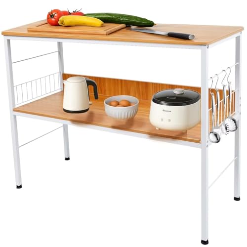 TUIYIDUO 作業台 業務用 調理台 ダイニングテーブル フック付き 2段 幅100x奥行40x高さ80.5cm オープンラック キッチンラック 多機能 収納棚 食器棚 コンパクト 省スペース キッチン 飲食店 家庭用 業務用 日本語説明書付き